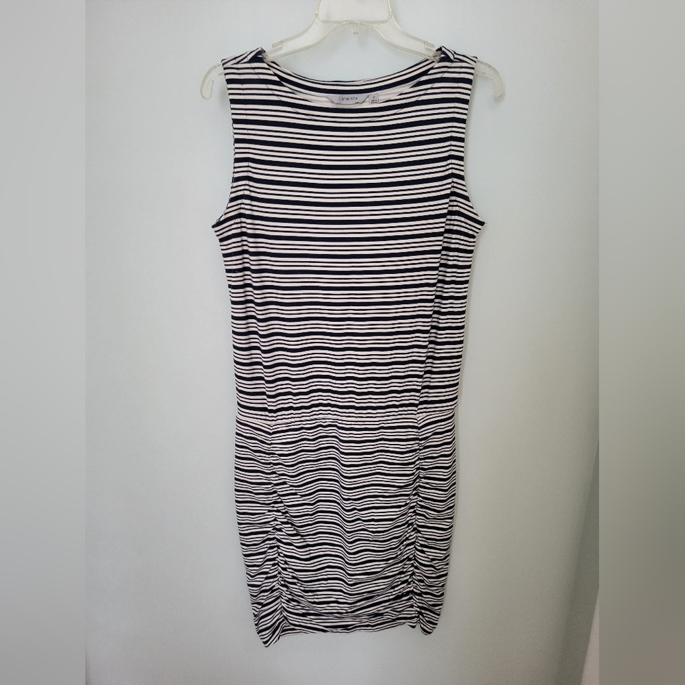 Athleta Striped Blue Tulip Ruched‎ Casual Dress Sleeveless Size Medium